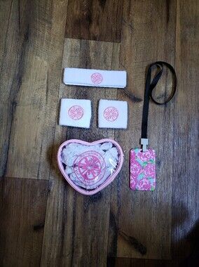 Lilly Pulitzer Accessory Set Heart Zip Bag, Headband & Wristbands & Floral ID